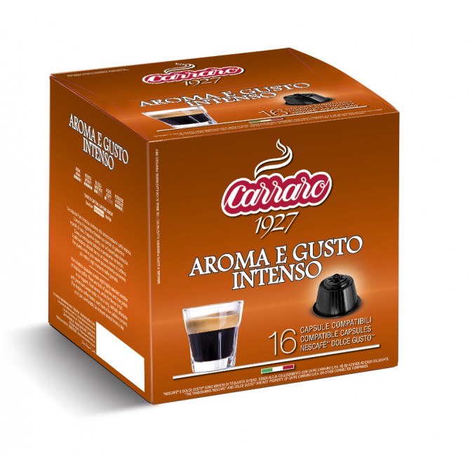 CARRARO, CAFFE' AROMA E GUSTO INTENSO, Dolce Gusto kapsulės, 16 vnt. CARRARO, CAFFE' AROMA E GUSTO INTENSO, Dolce Gusto kapsulės, 16 vnt.