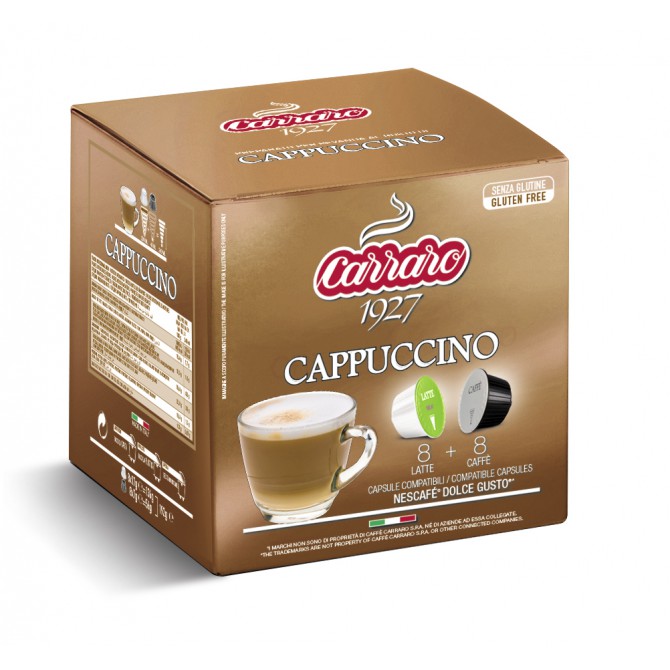 CARRARO, CAFFE' CAPPUCCINO, Dolce Gusto kapsulės, 16 vnt. CARRARO, CAFFE' CAPPUCCINO, Dolce Gusto kapsulės, 16 vnt.