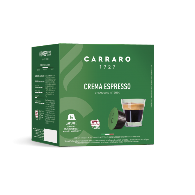 CARRARO, CAFFE' CREMA ESPRESSO, Dolce Gusto kapsulės, 16 vnt. CARRARO, CAFFE' CREMA ESPRESSO, Dolce Gusto kapsulės, 16 vnt.