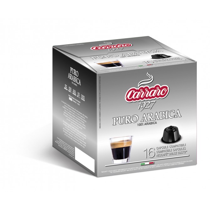 CARRARO, CAFFE' PURO ARABICA, Dolce Gusto kapsulės, 16 vnt. CARRARO, CAFFE' PURO ARABICA, Dolce Gusto kapsulės, 16 vnt.