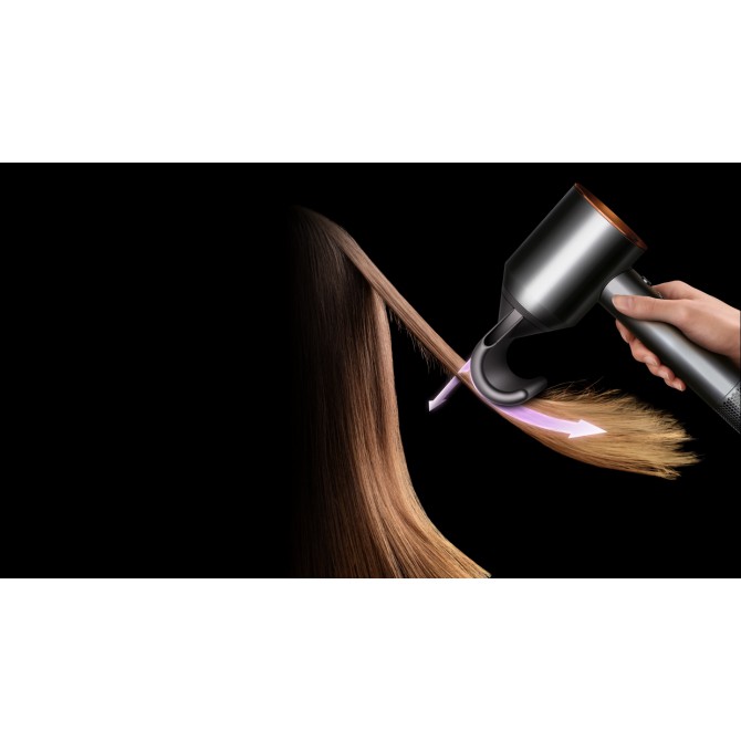 DYSON SUPERSONIC plaukų džiovintuvas, pilka/varis – keičiami magnetiniai antgaliai, tinka skirtingiems šukuosenų tipams, patogus naudojimas.