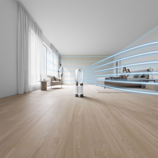 DYSON HP10 Hot+Cool – stiprus, tolygus šalto oro srautas, užtikrina patalpos vėsą be stipraus vėjo pojūčio.