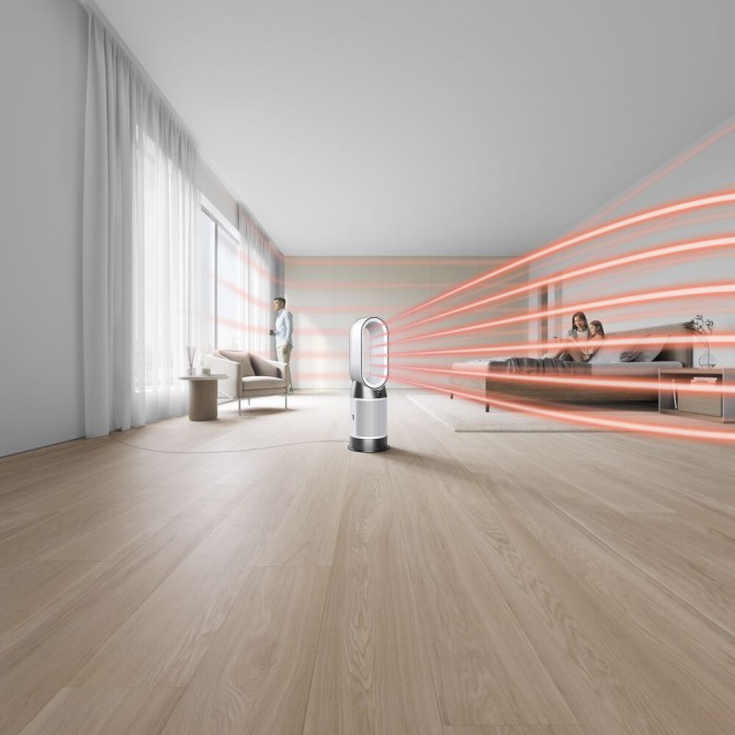 DYSON HP10 Hot+Cool – sklandus, tolygus šilto oro srauto paskirstymas patalpoje.