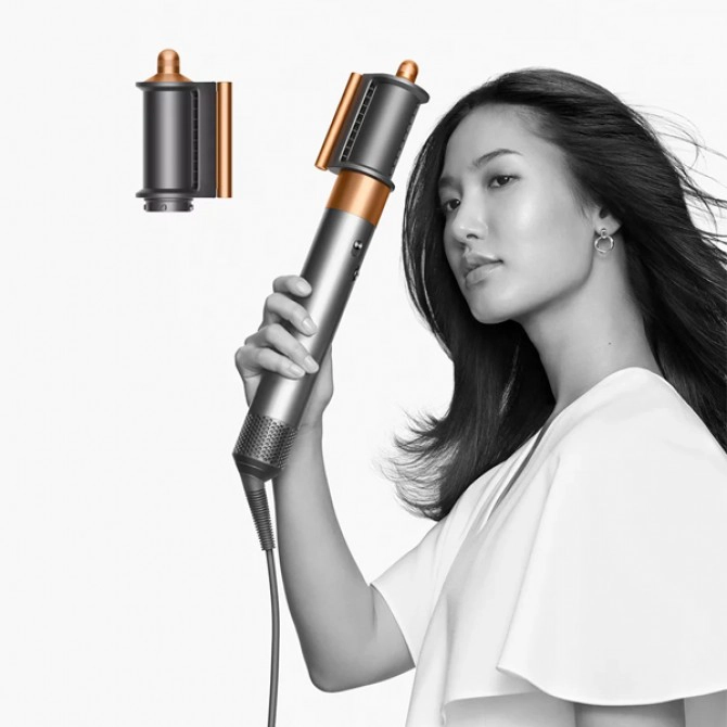 DYSON HS05 AIRWRAP Long Origin, pilka/varis – universali šukuosenų formavimo sistema, leidžianti kurti tiek garbanas, tiek lygius stilius be papildomos šilumos žalos.