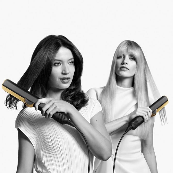 DYSON HT01 Airstrait, juoda/aukso – reguliuojamas oro srautas, pritaikomas skirtingiems plaukų tipams.