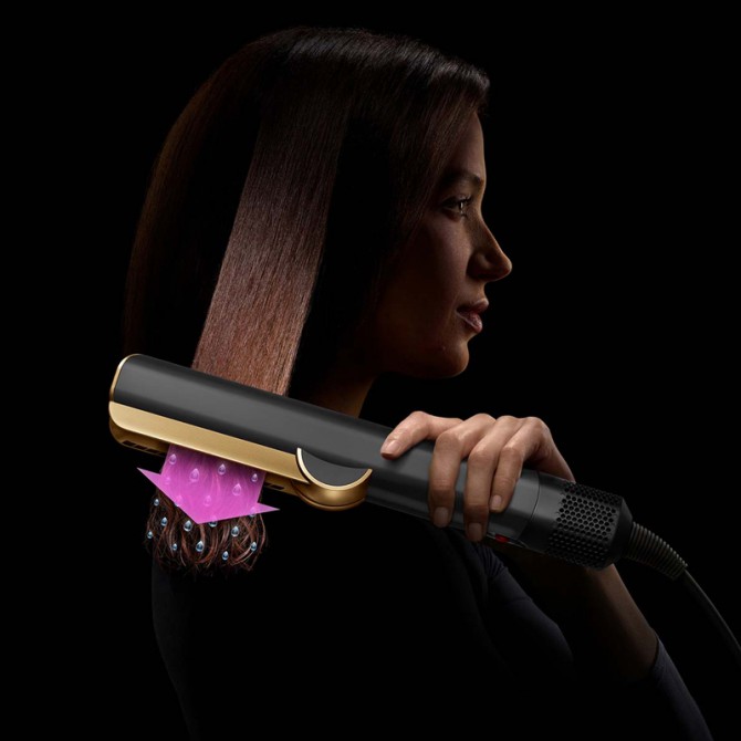 DYSON HT01 Airstrait, juoda/aukso – greitas įkaitimas, pasiruošęs naudoti per kelias sekundes.