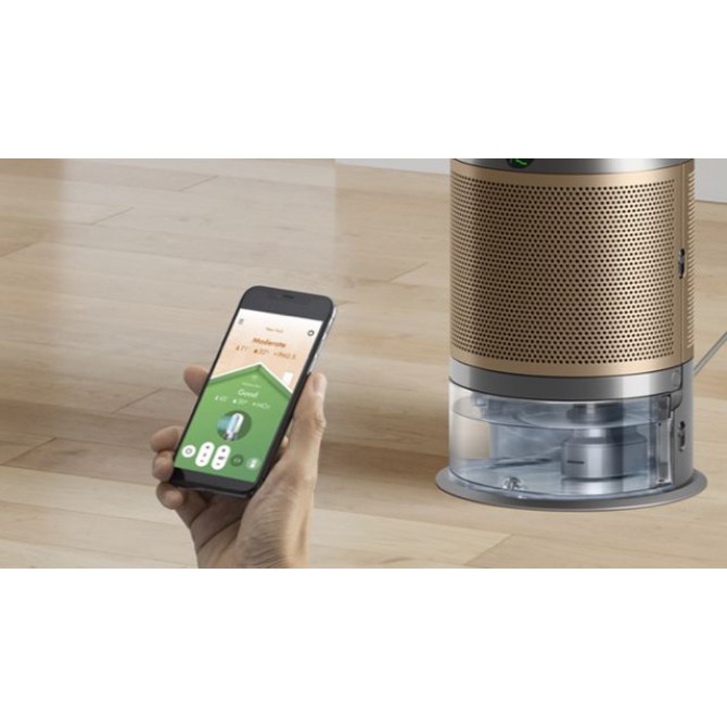 DYSON PH04 PURE Humidify + Cool – išmanioji programėlė, leidžianti stebėti oro kokybę, valdyti prietaiso nustatymus ir sekti drėgmės bei oro valymo statusą nuotoliniu būdu.