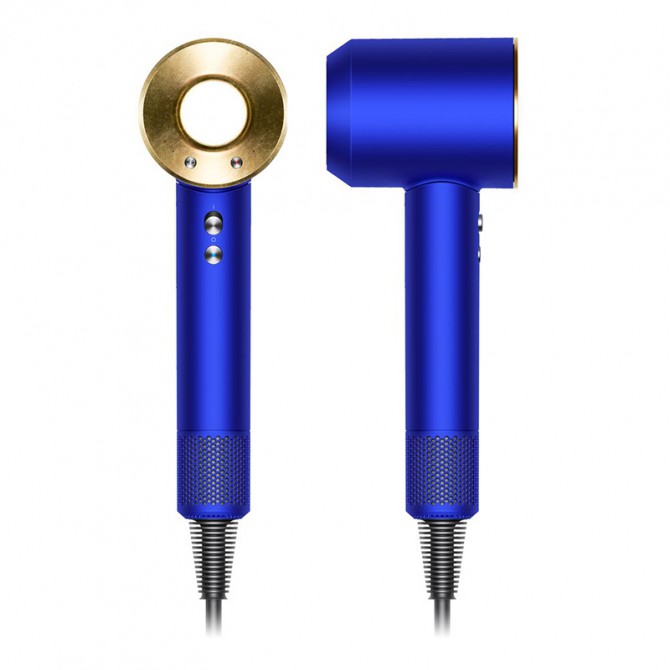 DYSON SUPERSONIC plaukų džiovintuvas, mėlyna/aukso – elegantiškas mėlynos ir aukso spalvų derinys, suteikia prabangų įvaizdį.