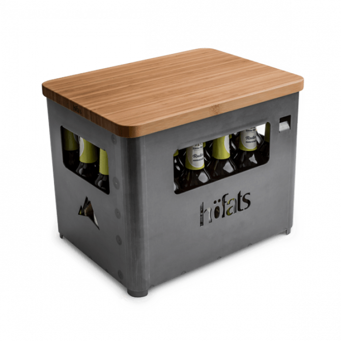 HOFATS BEER BOX padėklas. Masyvus bambukas, lakas, ruda, ovalūs kampai.