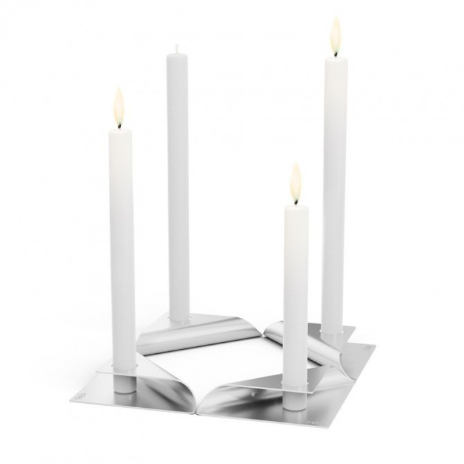 HOFATS SQUARE CANDLE žvakių laikiklių rinkinys sidabrinis, 4 vnt.