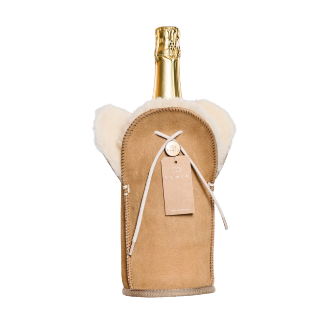 KYWIE vyno butelio šaldiklis iš avies kailio, Champagne camel suede