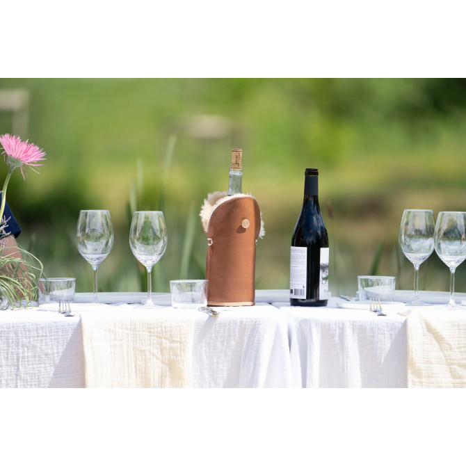 KYWIE vyno butelio šaldiklis iš avies kailio, Tulip camel napa