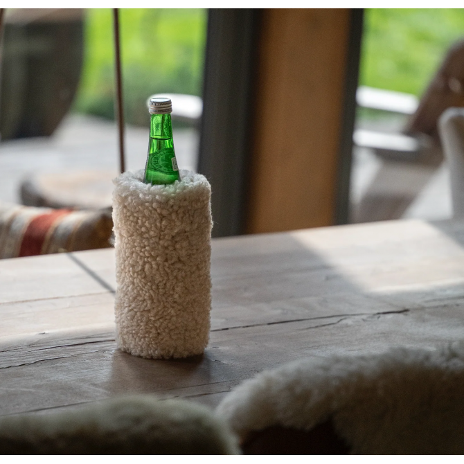 KYWIE vyno butelio šaldiklis iš avies kailio, Wine natural curly