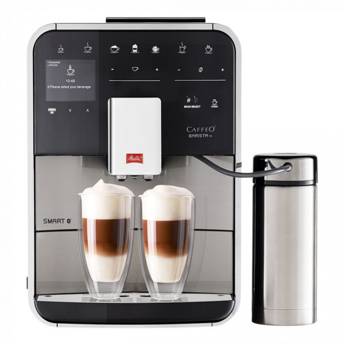 MELITTA BARISTA TS SMART automatinis kavos aparatas, metalo. pilkos spalvos su tyliai dirbančiu malūnėliu