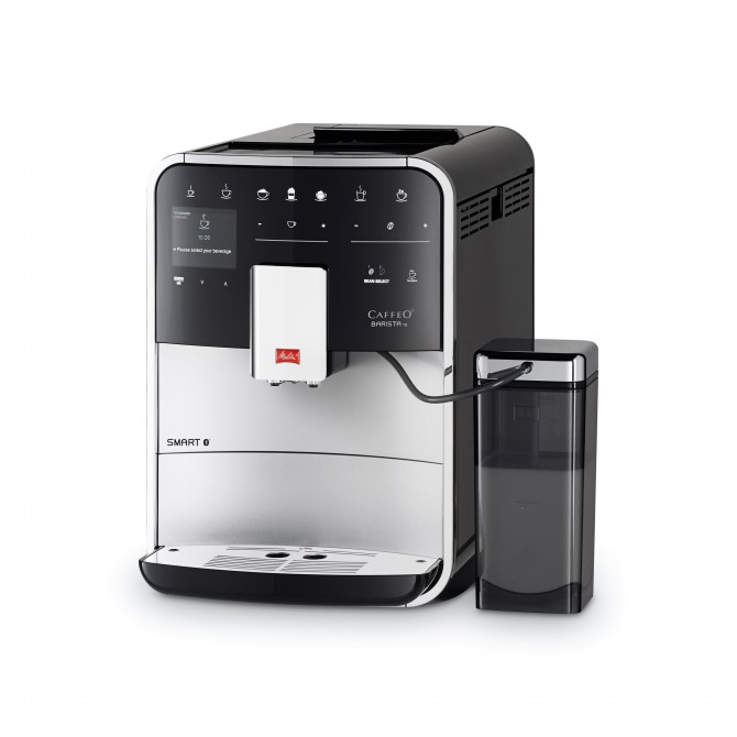 MELITTA BARISTA TS SMART automatinis kavos aparatas, modernus sidabrinis dizainas su tyliai dirbančiu malūnėliu