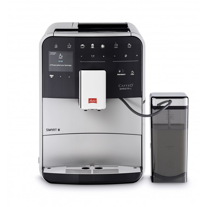 MELITTA BARISTA TS SMART automatinis kavos aparatas, modernus sidabrinis dizainas su paprastu valymu garais