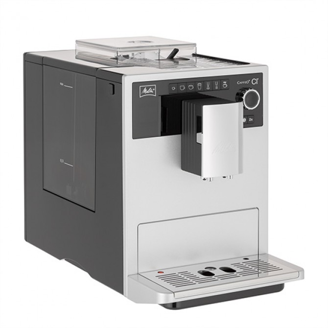 MELITTA CAFFEO CI automatinis kavos aparatas. Pilkos spalvos, inovatyvus ir galingas, lengvo naudojimo