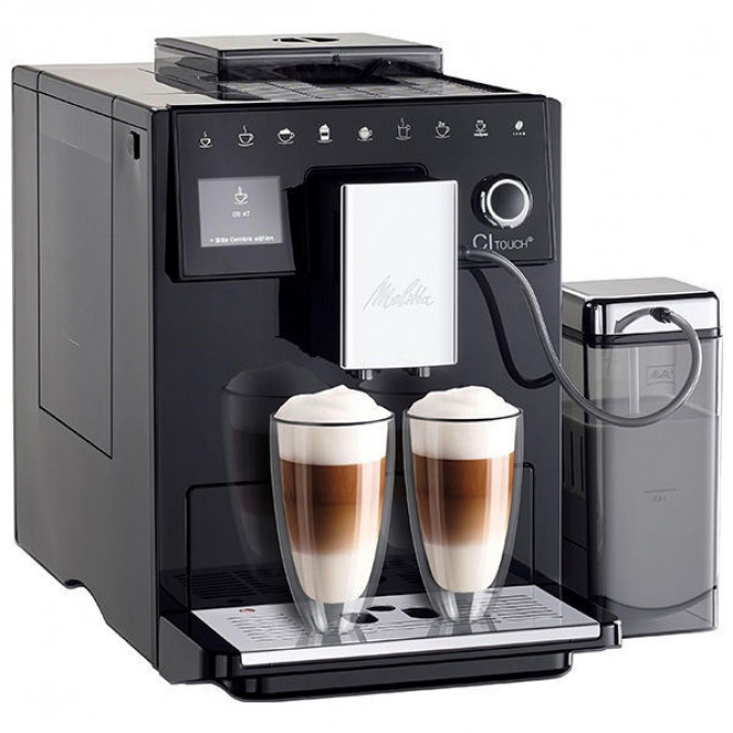 MELITTA CI TOUCH automatinis kavos aparatas, juodos spalvos, su dvigubo puodelio funkcija