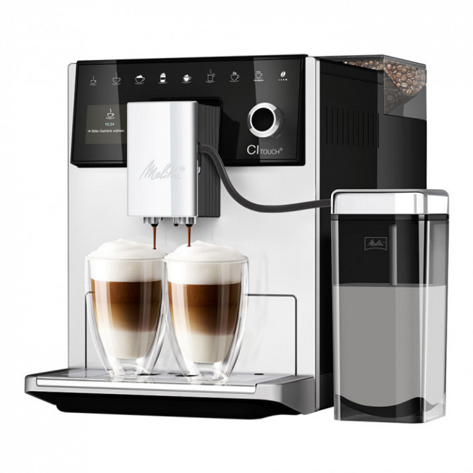 MELITTA CI TOUCH automatinis kavos aparatas, sidabro, pilkos spalvos, inovatyvus. su dvigubo puodelio režimu