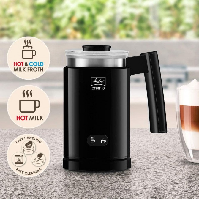Elegantiškas ir juodas MELITTA CREMIO pieno putų plakiklis