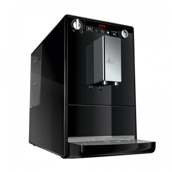 MELITTA SOLO automatinis kavos aparatas, elegantiškas juodos spalvos su sidabrinės spalvos elementais