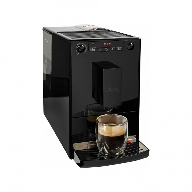 MELITTA SOLO automatinis kavos aparatas, juodos spalvos, galingas, kompaktiškas, lengvas valymas ir priežiūra