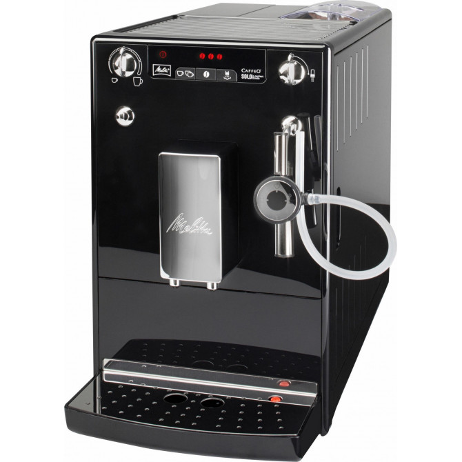 MELITTA SOLO&PERFECT MILK automatinis kavos aparatas, juodos spalvos, su reguliuojamo aukščio kavos piltuvėliu