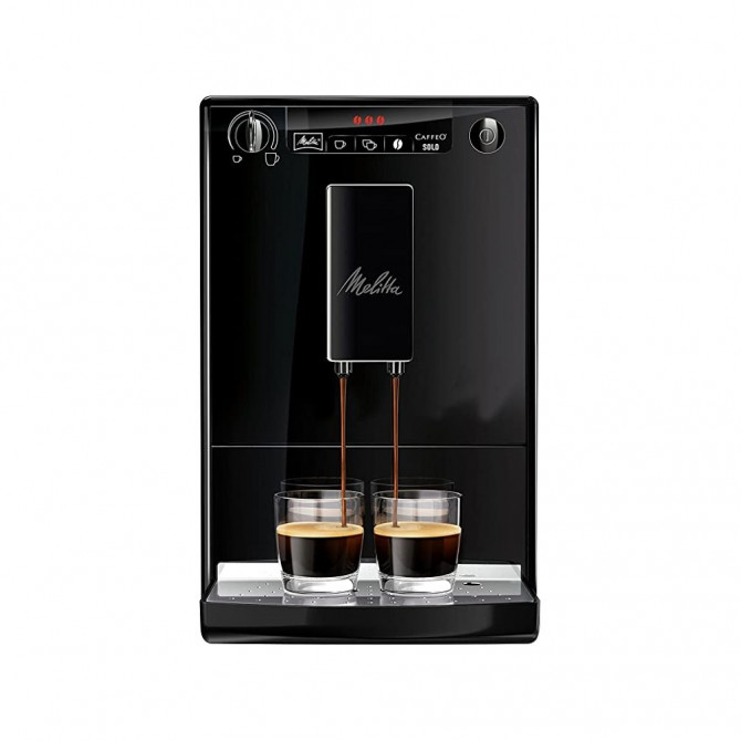 MELITTA SOLO automatinis kavos aparatas, juodos spalvos, galingas, kompaktiškas su dviejų puodelių režimu