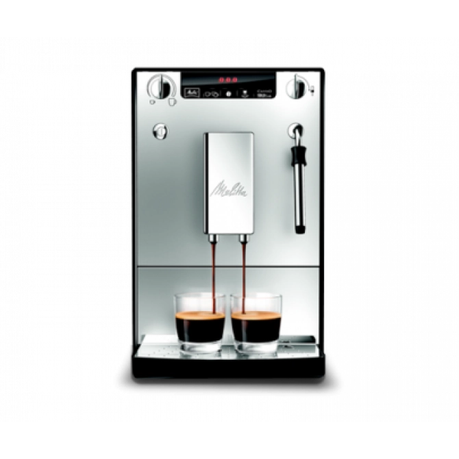 MELITTA SOLO&MILK automatinis kavos aparatas, juodos ir pilkos (sidabro) spalvos, puristinis ir kompaktiškas