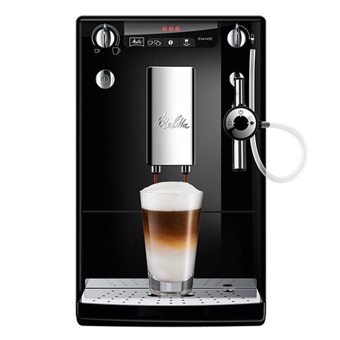 MELITTA SOLO&PERFECT MILK automatinis kavos aparatas, juodos spalvos, puristinis ir kompaktiškas