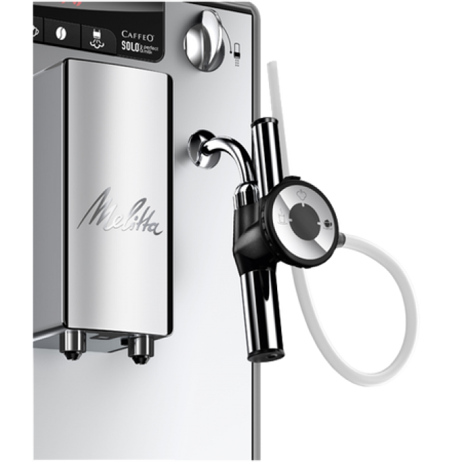 MELITTA SOLO&PERFECT MILK automatinis kavos aparatas, elegantiškas sidabrinis dizainas, automatinis kapučino gaminimas