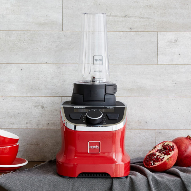 NOVIS Pro 880L blenderis, raudonas – didelė talpa, tinkama didesniems receptams ir šeimos maistui.