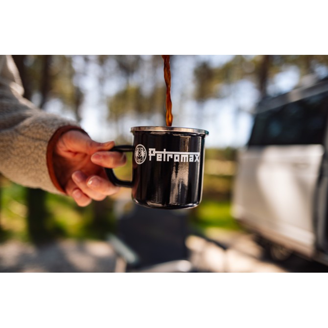 PETROMAX emaliuoto plieno puodelis, juodas