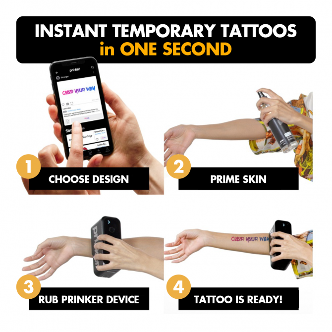 PRINKER S Laikinųjų tatuiruočių prietaisas su kosmetiniais dažais, juoda