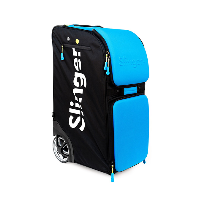 SLINGER Bag teniso treniruoklis, lengvai transportuojamas, skirtas individualioms teniso treniruotėms tiek viduje, tiek lauke, įmontuotas galingas akumuliatorius