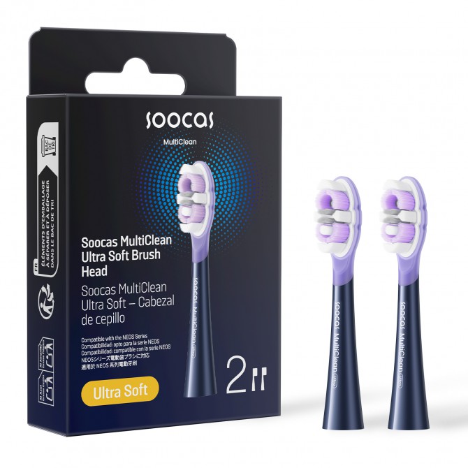 SOOCAS NEOS II Keičiama šepetėlio galvutė Ultra Soft, Midnight Blue (2 galvutės pakuotėje)