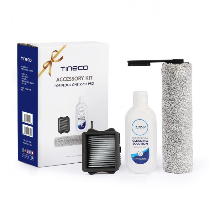 TINECO S5 Series priedų rinkinys - pakeičiamas sausas filtras, daugiafunkcinis valymo tirpalas ir pakeičiamas valymo volelis; tinka FLOOR ONE S5 ir S5 PRO modeliams