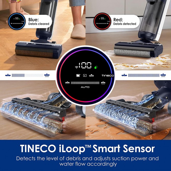 TINECO FLOOR ONE S5 Extreme belaidis grindų plovimo prietaisas - išskirtinis FLOOR ONE S5 šepečio volelis skirtas slysti išilgai grindjuosčių ir išvalyti sunkiai pasiekiamus kampus